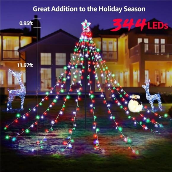 344 LED Christmas Star String Lights with 9 Strands 11.9ft Waterfall Tree Lights - Picture 5 of 7